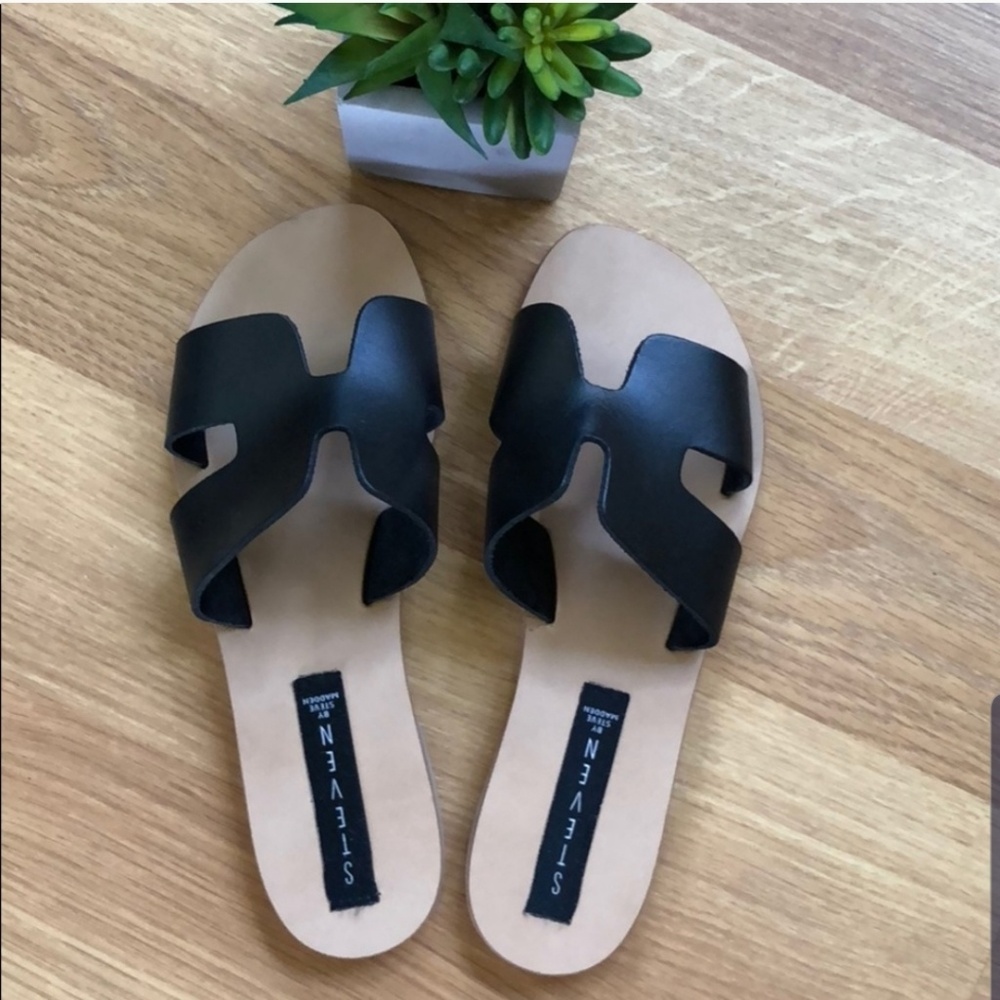 Steve Madden Black Greece Sandals Slides